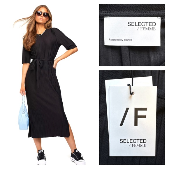 Selected Femme plisse midi dress - Picture 1 of 15